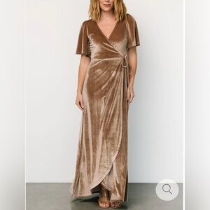 Baltic Born Velvet Wrap Maxi Dress in Tan